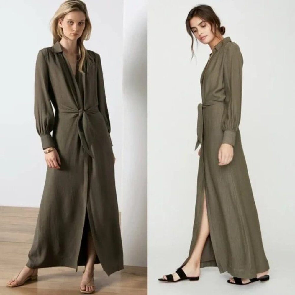 Brochu Walker Womens Madsen Tie Front Textured Shirt Dress Size Large Brown